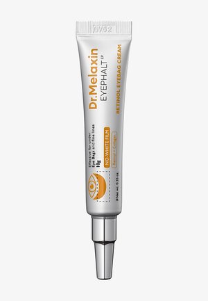 Tuba kremu pod oczy Dr. Melaxin Retinol z srebrną nakrętką, oznaczona jako redukująca worki pod oczami i drobne linie, waga netto 10 g, formuła z kolagenem.