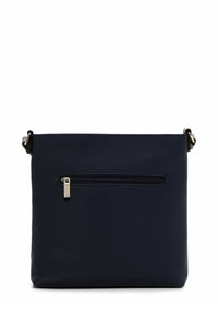 Námořnická crossbody taška vyrobená z hladkého materiálu, s přední kapsou na zip a nastavitelným popruhem. Minimalistický design v obdélníkovém tvaru.