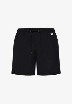 Bañador negro con cintura ajustable con cordón y pequeña etiqueta blanca en el lado derecho.