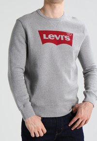 Sweat-shirt gris en mélange de coton avec un col rond. Présente un grand logo Levi's rouge imprimé sur le devant. Poignets et ourlet côtelés.