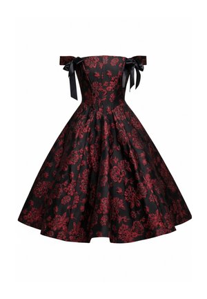 Goddiva, JACQUARD MULTIWAY BOW STRAP SKATER MIDI DRESS - Jurk - schwarz