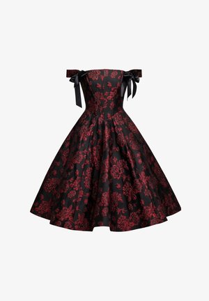 Goddiva, JACQUARD MULTIWAY BOW STRAP SKATER MIDI DRESS - Jurk - schwarz