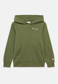 Φούτερ με κουκούλα σε ελιά χρώμα, κατασκευασμένο από απαλό ύφασμα, με τσέπη καγκουρό, ρυθμιζόμενη κουκούλα και κεντητό λογότυπο Champion στο στήθος.