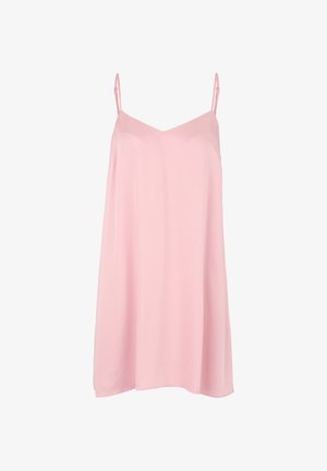 Pink loose-fit camisole with thin adjustable straps, featuring a V-neck design and smooth, lightweight fabric.