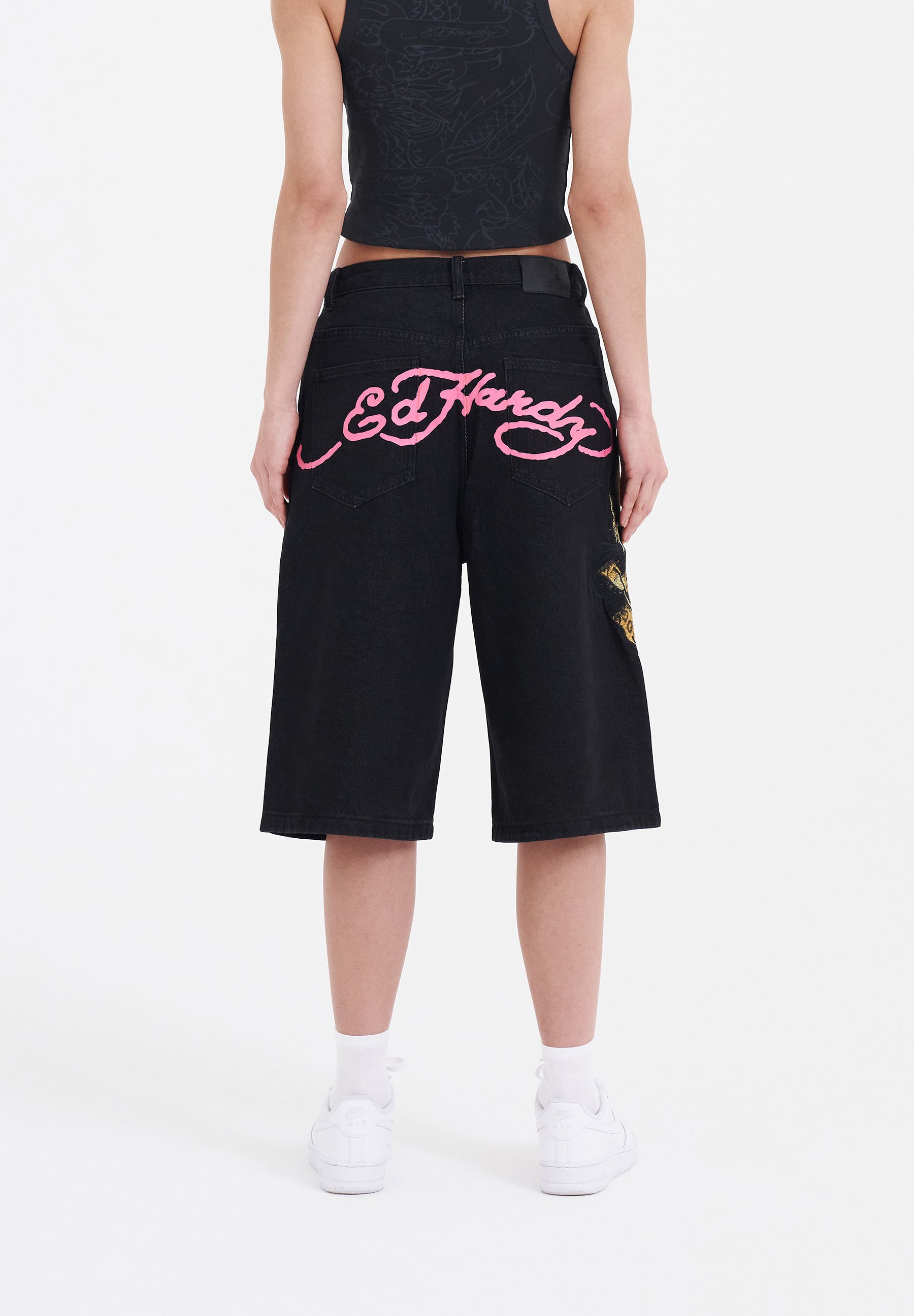 Ed Hardy PANTHER CRAWL - Denim shorts - black - Zalando