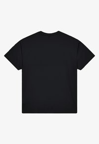 T-shirt en coton noir, manches courtes, col rond, couleur unie, texture lisse, sans logos ni motifs visibles, coupe standard.