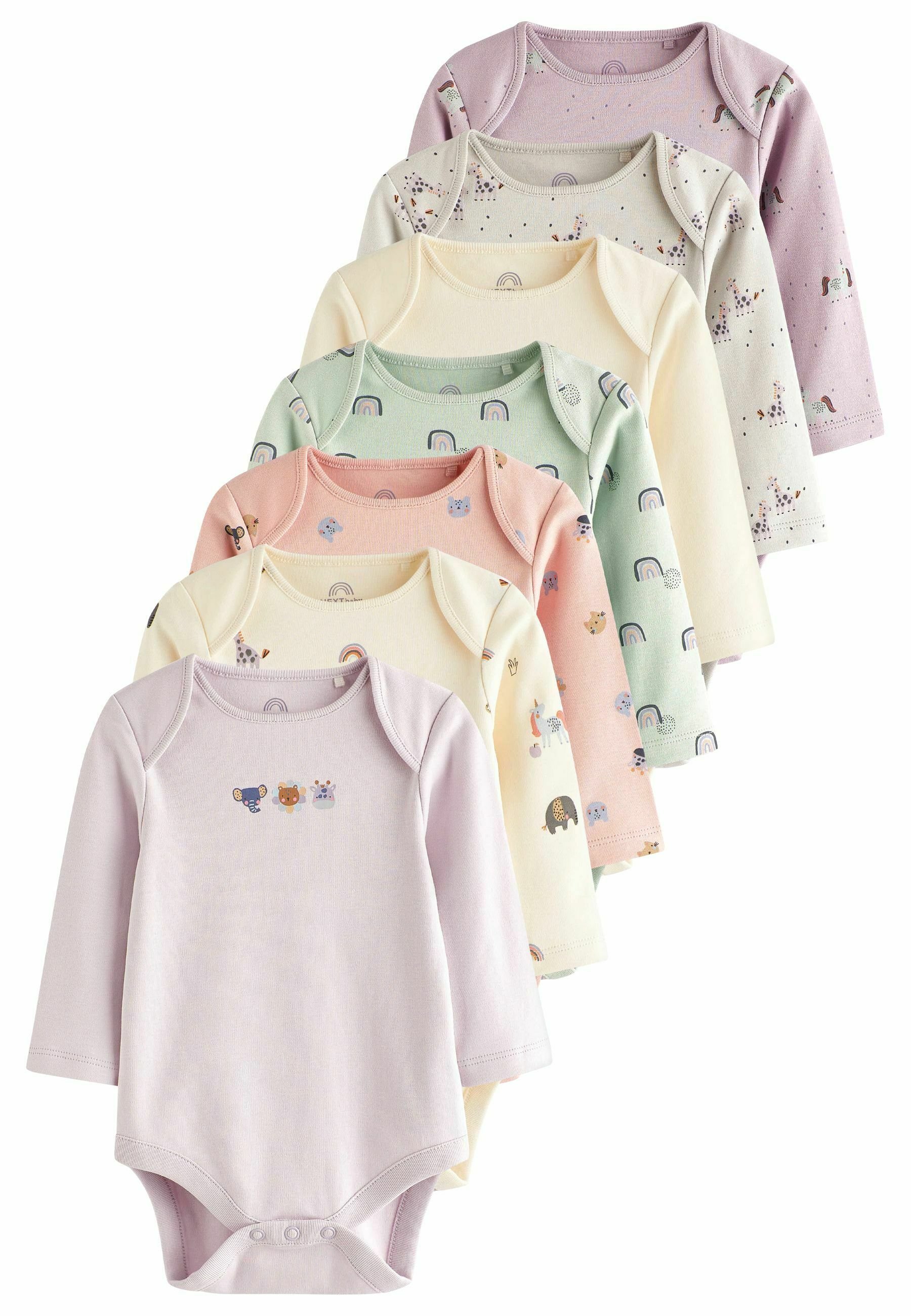 Body NEXT 1 Mois NEXT Body Bébé à Manches Longues Pastel 100% Coton, Lot De 7/lot Pack Bodies Essentiel