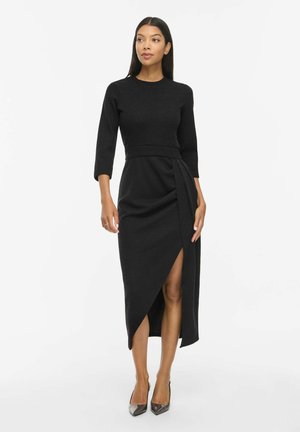 VILA, MIDI DRESS VIRAFFI 3/4-SLEEVED - Robe pull - black