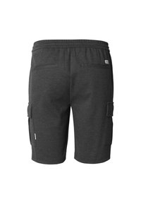 Shorts cargo gris avec une taille à cordon, comprenant deux poches latérales et deux poches arrière. Fabriqués en tissu doux et texturé.