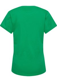 T-shirt en coton vert avec des manches courtes, un col rond et une texture lisse. Aucune motif ou détail supplémentaire visible. Vue de dos.