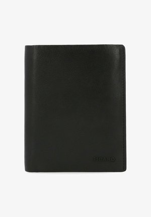 Black leather wallet with a smooth texture, featuring a folded design and embossed "PICARD" logo on the front. Sleek and minimalistic appearance.