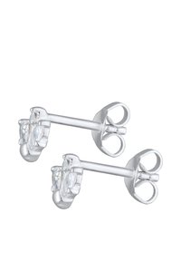 Silberne Steckerohrringe mit floralen Motiven, versehen mit klaren, marquise-förmigen Kristallen und einer polierten Oberfläche, geeignet für Ohrlöcher.