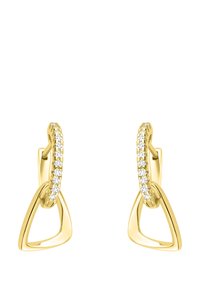 Guldörhängen i form av en triangel med en slät yta och en rad klara rhinstenar längs den övre kanten.