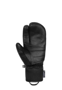 Mitaine en cuir noir conçue pour la chaleur, dotée d'une paume rembourrée et d'un poignet avec un bracelet réglable pour un ajustement sécurisé.