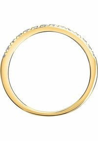 Goldring mit einer glatten, polierten Oberfläche, ausgestattet mit einer Reihe kleiner, klarer Steine entlang der oberen Kante für zusätzliche Details.