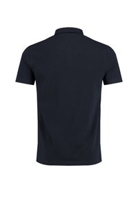 Kurzarm-Poloshirt aus Baumwolle in Navyblau. Mit einem flachen Kragen, geradem Saum und ohne sichtbare Logos oder Muster auf der Rückseite.