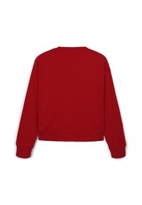 Felpa rossa con design cropped, maniche lunghe e polsini a coste. Tessuto morbido al tatto, con un classico scollatura a girocollo.