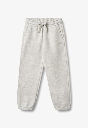 Heledad hallid dressipüksid, millel on elastne vöökoht, nöörkinnitusega sulgemine, küljetaskud ja pahkluumansetid. Pehme, tekstureeritud kangas.