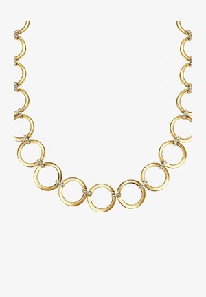 Guld halskæde med skiftende runde led og diamantdetaljer. Leddene er glatte med en blank finish, arrangeret i et ensartet mønster.