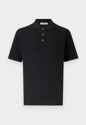 Svart kortermet poloshirt med strukturert strikkemønster, tre brune knapper og en myk krage fra Only & Sons.
