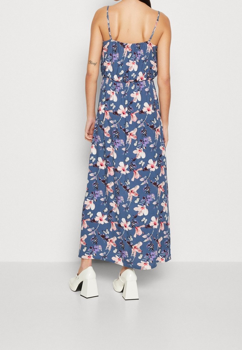 Robe Fluide Bleu Marine à Fleurs Roses - Taille 36 - Occasion Très Bon état