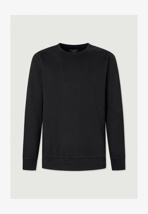 Must mustrind, pehmeast kangast valmistatud must crewneck sviiter. Omab pikki varrukaid, soonikuid ja diskreetset logo rindade peal.