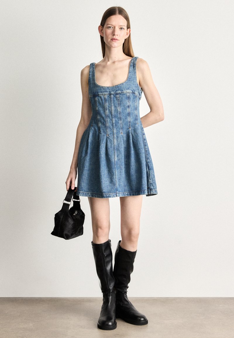 sleeveless denim dresses uk Denim Sleeveless High And Low Midaxi Dress - Navy Denim