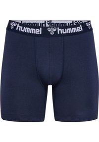 Marinblå boxershorts i mjukt tyg med en logo i midjebandet, som har en tät passform och platta sömmar för ökad komfort.
