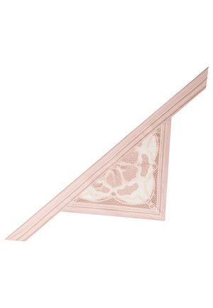 Zarte rosa Spitzen-Dreieck-Unterwäsche mit dünnen Trägern und floralem Mesh-Detail, entworfen für eine minimal bedeckende Passform.