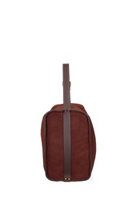 Borsa in suede marrone con forma rettangolare, manico in pelle e bordi rinforzati. Presenta dettagli in hardware dorato per aumentarne la durata.