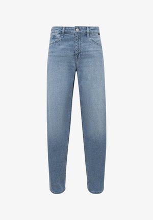 Light blue denim jeans with a straight-leg cut, five pockets, a zip fly, and a single button closure. Smooth texture with minimal fading.