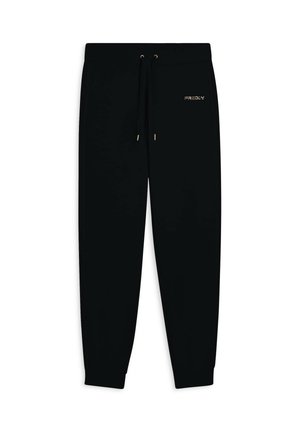 Pantaloni da jogging neri realizzati in morbido tessuto, con vita elastica e lacci, e polsini affusolati. Inclusi dettagli di branding dorati.