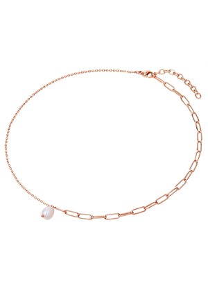 Roosa kuldne kaelakee, millel on peen ketike ovaalsete linkidega ja väike valge pärlienaak. Reguleeritava kinnitusega, millel on pikenduskett.