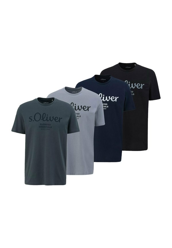 4ER PACK  LOGO RUNDHALS - Print T-shirt - blau hellgrau dunkelgrau schwarz