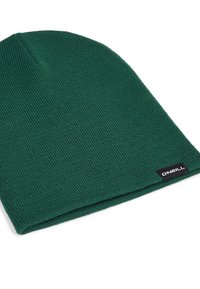 Groene gebreide beanie met een geribbelde textuur. Beschikt over een omgeslagen rand en een zwart label met de merknaam "O'Neill."