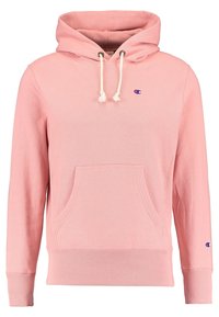 Roze hoodie gemaakt van zachte stof, met een voorvak, capuchon met trekkoord, geribbelde manchetten en zoom, met een klein logo op de borst.