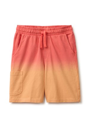 Shorts pour enfants avec taille élastique, cordon de serrage, poches latérales et dégradé de couleur du rose corail à l'orange clair.