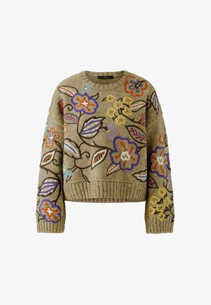 Oui, BLUMENSTICKEREI - Jumper - camel violet