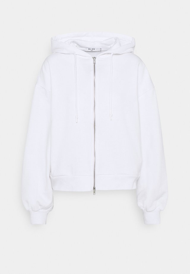 BALLOON SLEEVE ZIP UP HOODIE - Sweatjacke - white