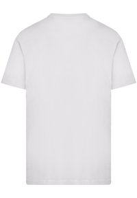 White cotton t-shirt with short sleeves and a crew neck. Smooth texture, simple design, and no visible logos or patterns.