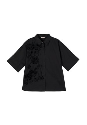 Oltre, CAMICIA MANICHE CORTE CON APPLICAZIONI FLOREALI - Paitapusero - nero