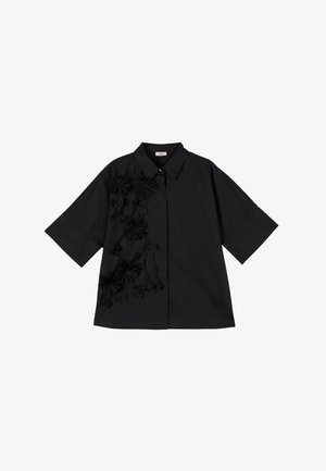 Oltre, CAMICIA MANICHE CORTE CON APPLICAZIONI FLOREALI - Paitapusero - nero