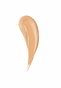Flydende foundation swatch i en lys beige tone, glat tekstur med en overgangsfinish, formet som en dråbe.