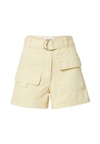 Geel cargoshorts gemaakt van katoen met een ceintuurlaar, voorzien van twee zijzakken en een gladde structuur.