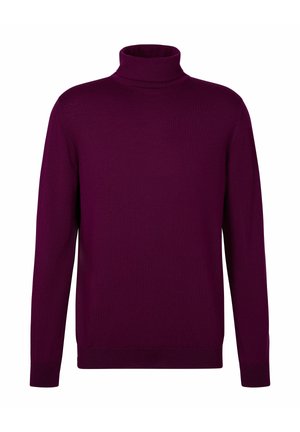 Fioletowy sweter z golfem wykonany z miękkiego materiału. Posiada długie rękawy oraz prążkowane detale przy szyi i mankietach. Klasyczny, dopasowany krój.