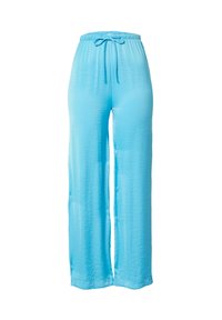 Lichtblauwe wijde broek van gladde stof, met een elastische tailleband en een trekkoordsluiting voor een verstelbare pasvorm.