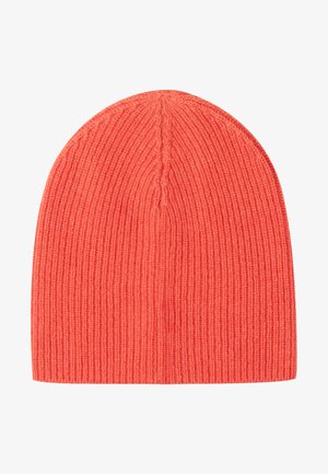 Breipet in levendig koraal, met een geribbelde textuur en een naadloos, rond ontwerp. Zacht materiaal voor warmte en comfort.