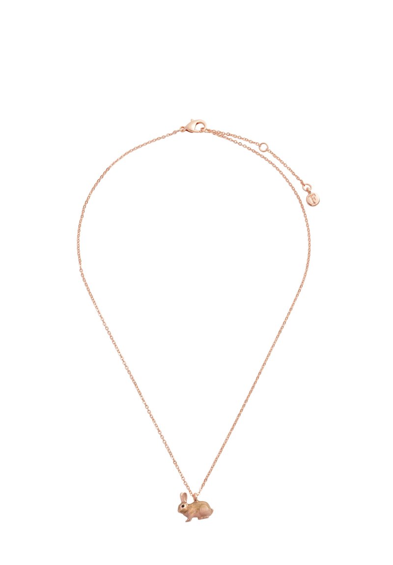 Rosen-guld halskæde med en lille kaninvedhæng. Kæden er delikat med en lobster clasp og en justerbar længde.