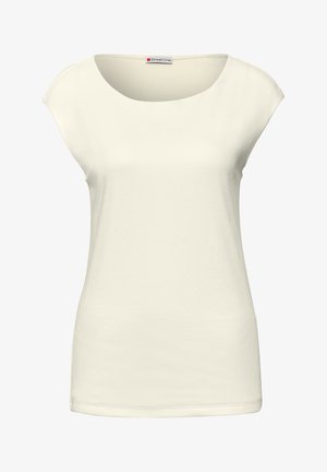Kremfarvet dames top uden ærmer med rund halsudskæring og subtile kappelignende ærmer, mærket Street One.