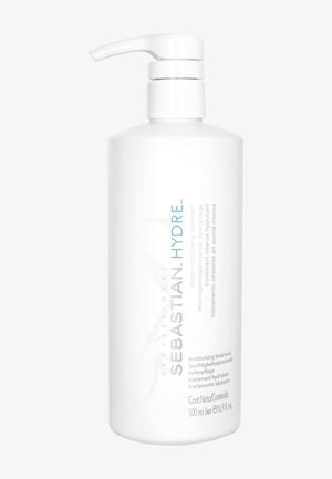 Sebastian Hydre kosteuttava hoito valkoisessa muovipullossa, jossa on pumppua, 500 ml kapasiteetti, sinisellä ja harmaalla tekstillä.